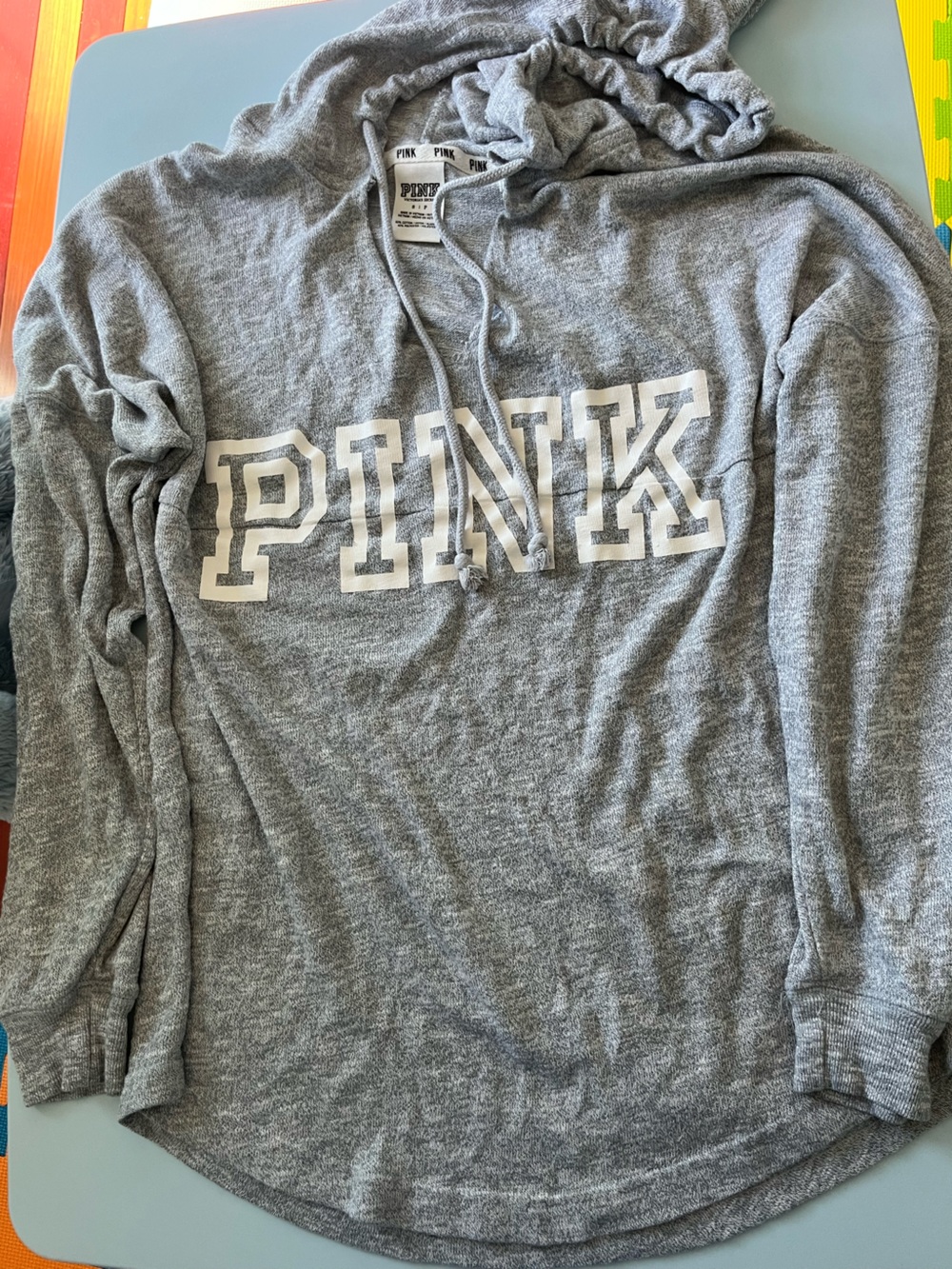 PINK Victoria's Secret Heather Gray Hoodie with Black Logo size Small P so comfy